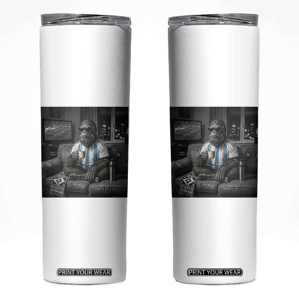 Funny Bigfoot Watching Soccer Skinny Tumbler Argentina Futbol Fan