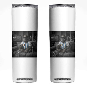 Funny Bigfoot Watching Soccer Skinny Tumbler Argentina Futbol Fan