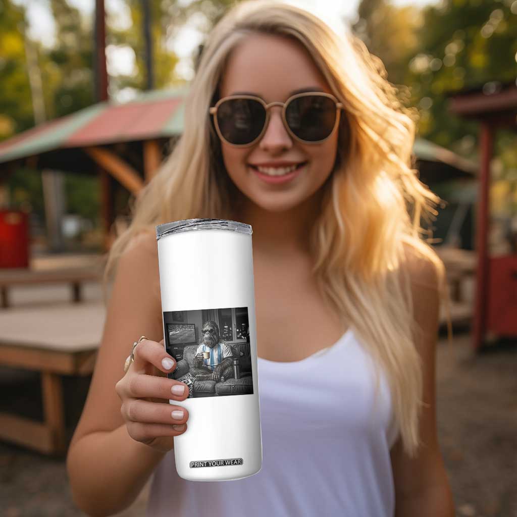 Funny Bigfoot Watching Soccer Skinny Tumbler Argentina Futbol Fan