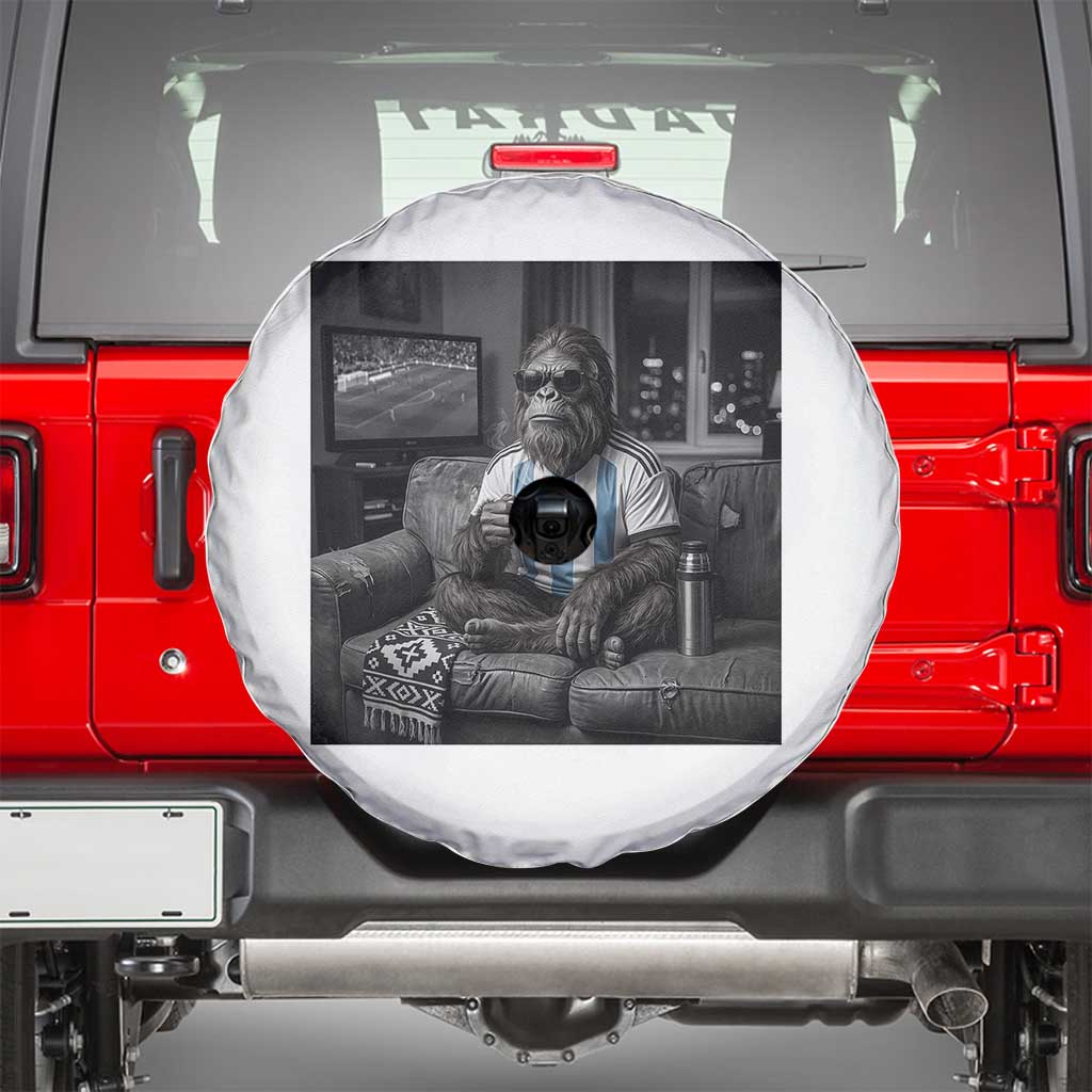 Funny Bigfoot Watching Soccer Spare Tire Cover Argentina Futbol Fan TS12 White Print Your Wear