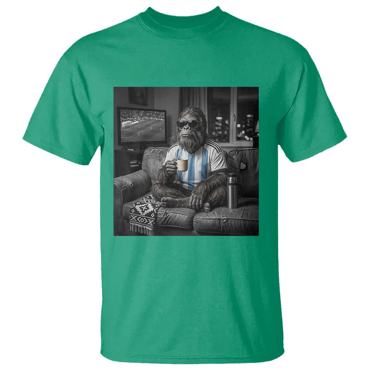 Funny Bigfoot Watching Soccer T Shirt Argentina Futbol Fan