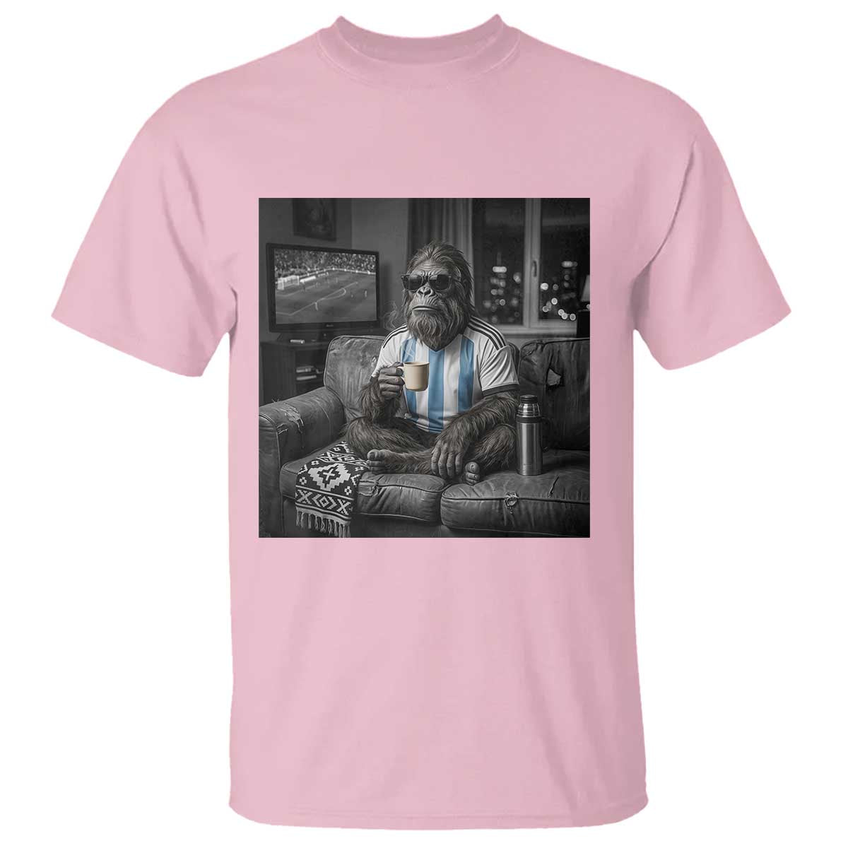Funny Bigfoot Watching Soccer T Shirt Argentina Futbol Fan