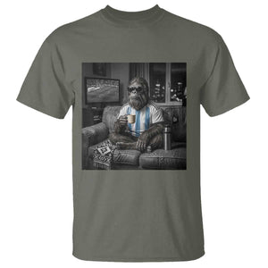 Funny Bigfoot Watching Soccer T Shirt Argentina Futbol Fan