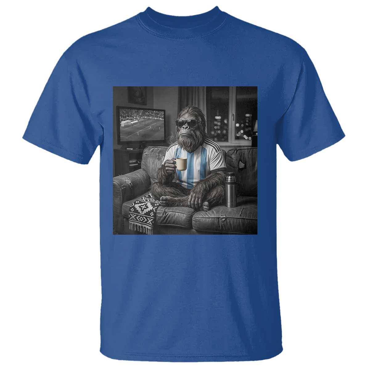 Funny Bigfoot Watching Soccer T Shirt Argentina Futbol Fan