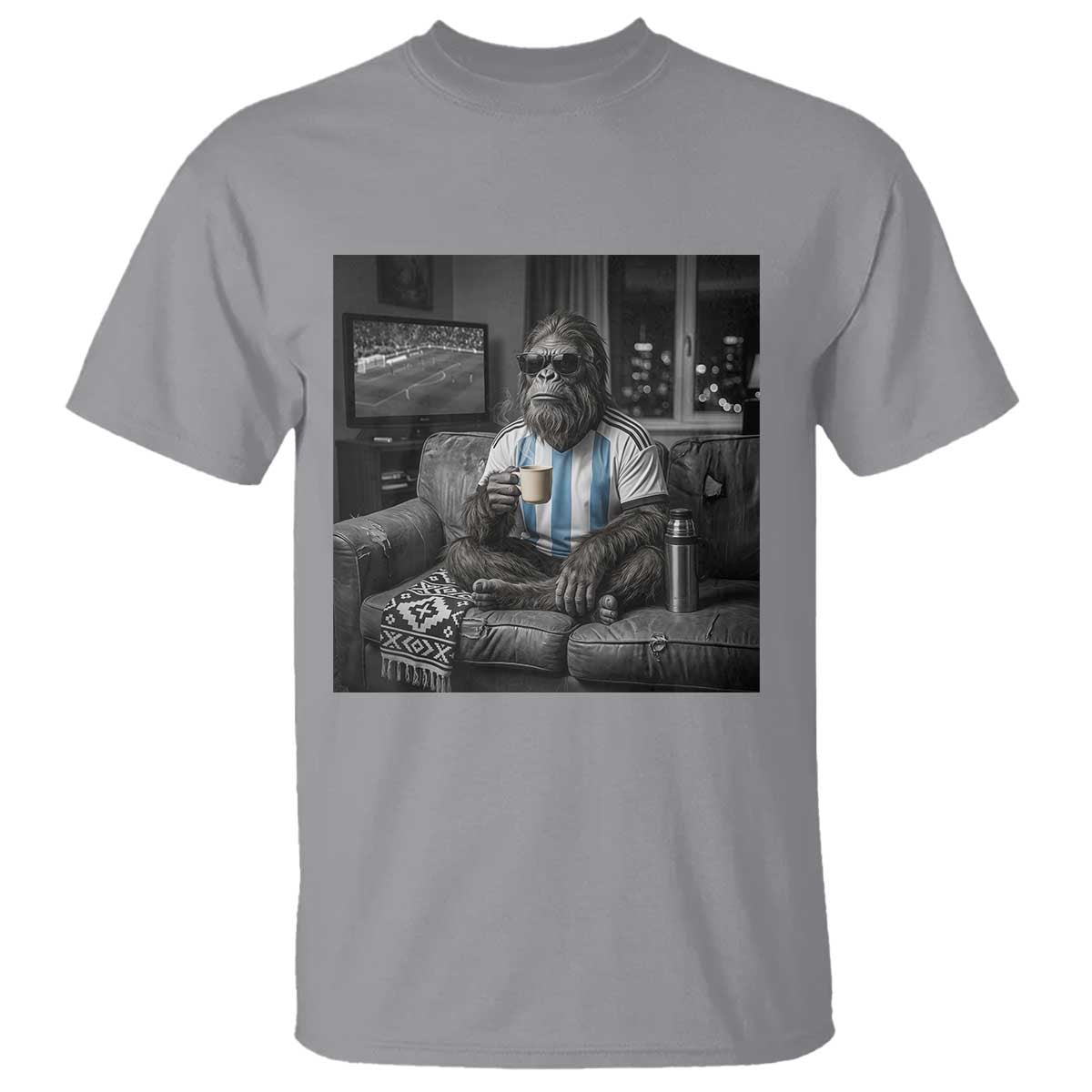 Funny Bigfoot Watching Soccer T Shirt Argentina Futbol Fan