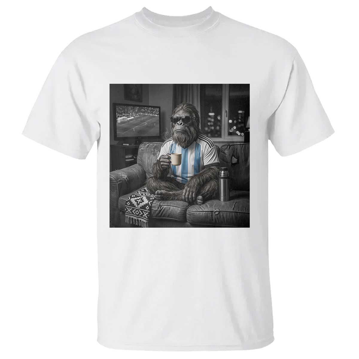 Funny Bigfoot Watching Soccer T Shirt Argentina Futbol Fan