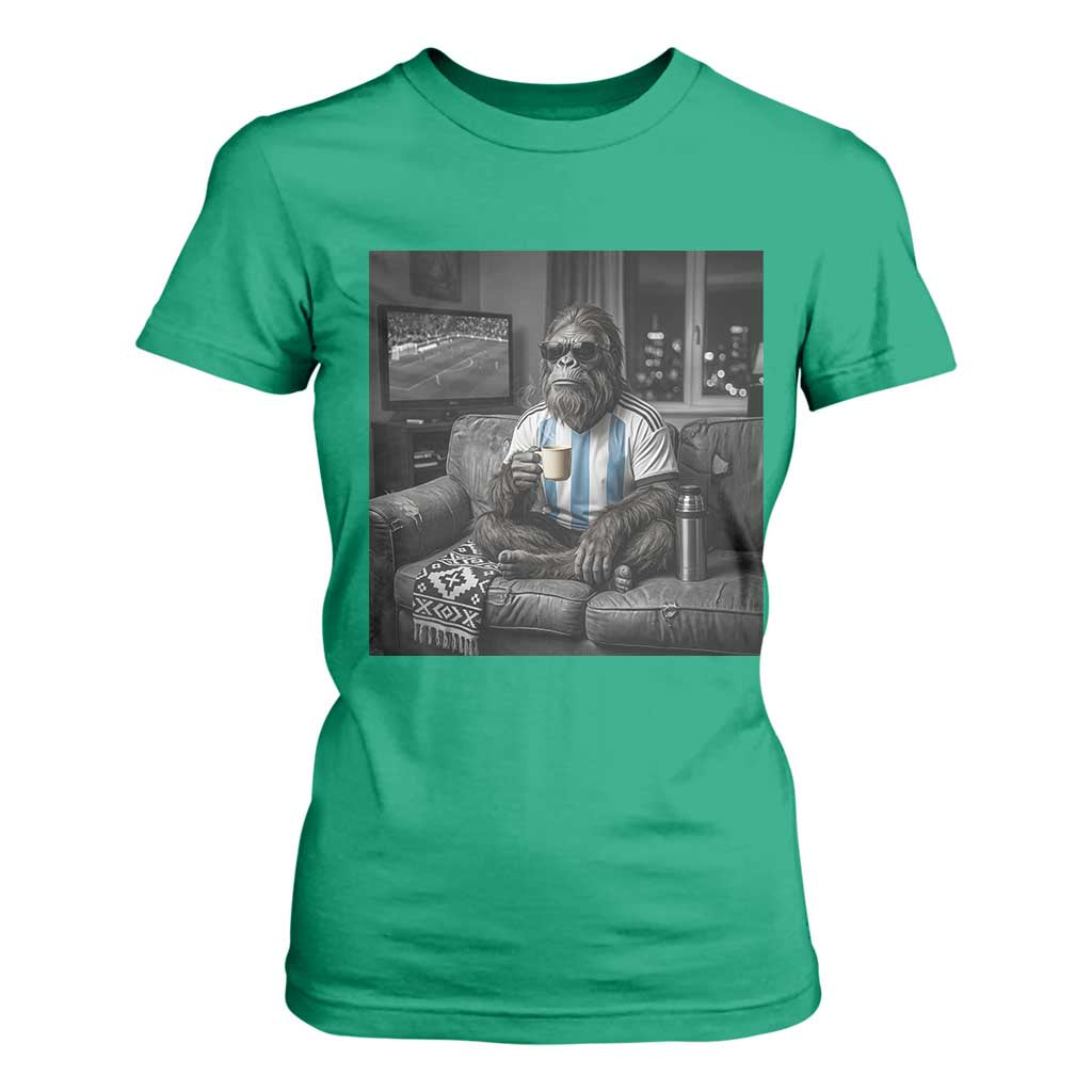 Funny Bigfoot Watching Soccer T Shirt For Women Argentina Futbol Fan