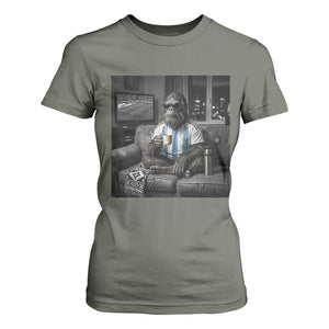 Funny Bigfoot Watching Soccer T Shirt For Women Argentina Futbol Fan