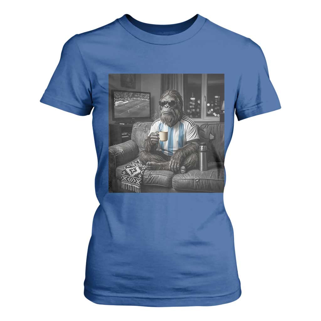 Funny Bigfoot Watching Soccer T Shirt For Women Argentina Futbol Fan