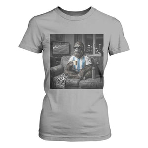 Funny Bigfoot Watching Soccer T Shirt For Women Argentina Futbol Fan