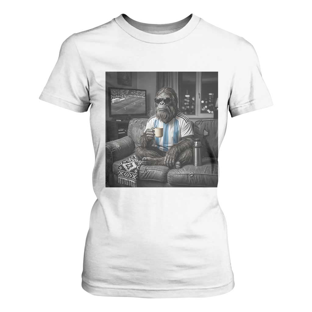 Funny Bigfoot Watching Soccer T Shirt For Women Argentina Futbol Fan