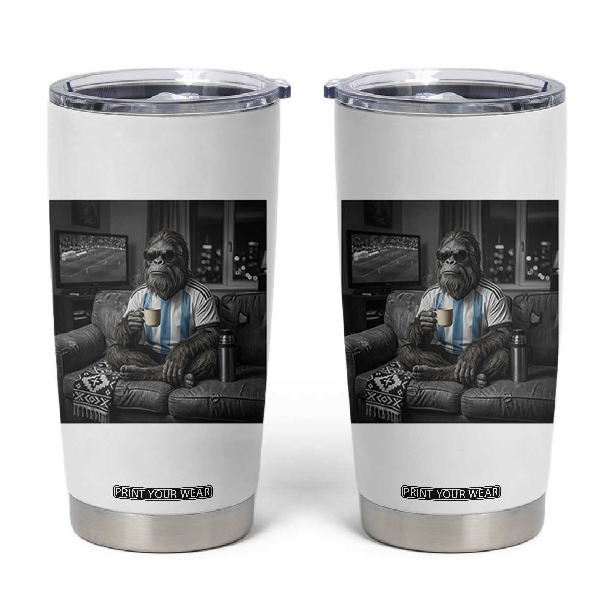 Funny Bigfoot Watching Soccer Tumbler Cup Argentina Futbol Fan