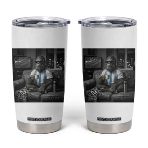 Funny Bigfoot Watching Soccer Tumbler Cup Argentina Futbol Fan