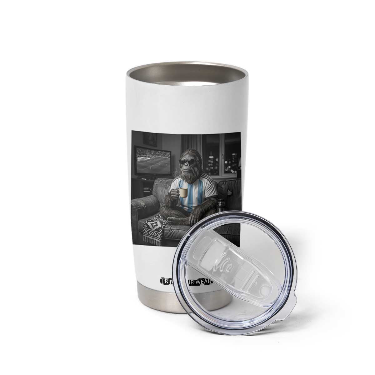 Funny Bigfoot Watching Soccer Tumbler Cup Argentina Futbol Fan