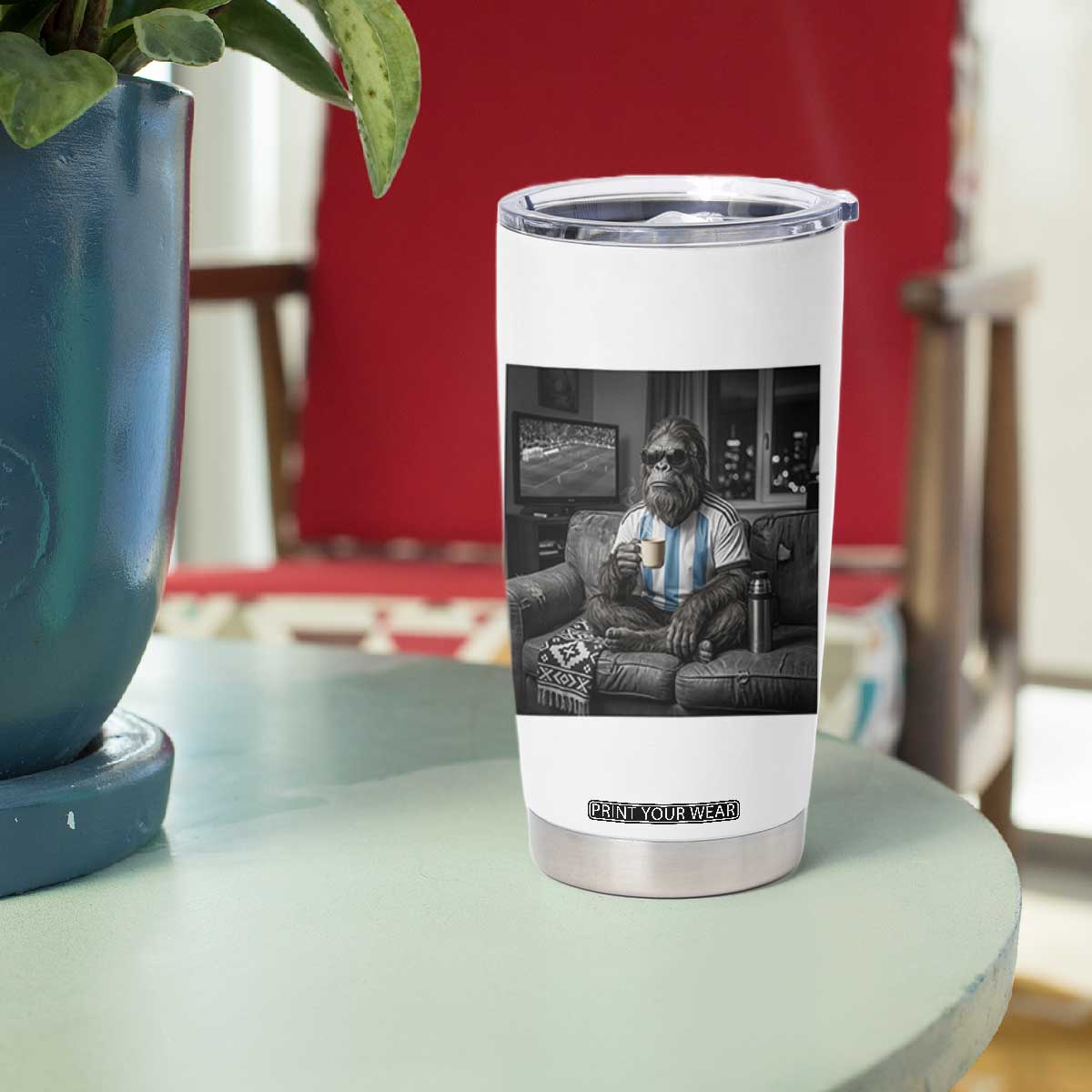 Funny Bigfoot Watching Soccer Tumbler Cup Argentina Futbol Fan