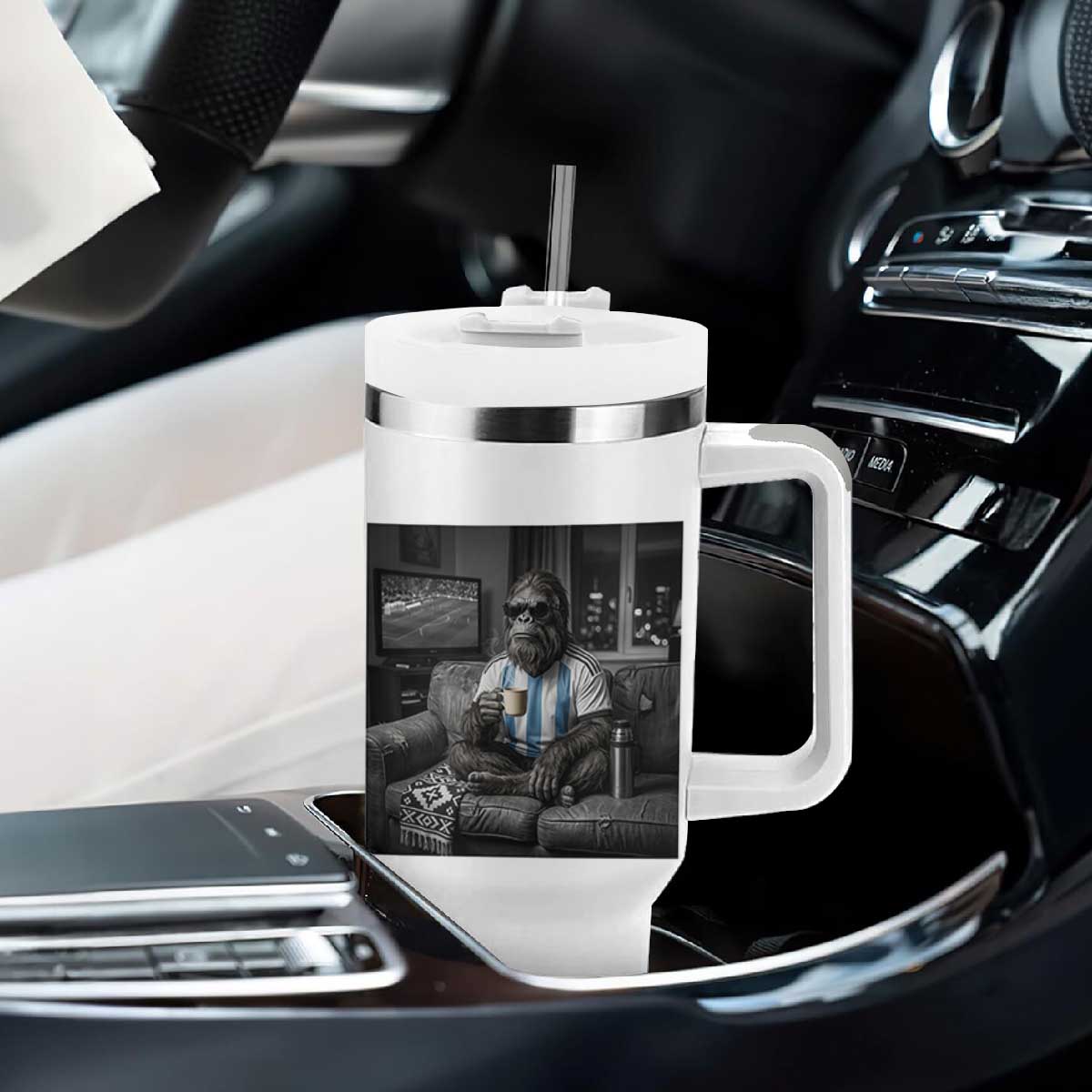 Funny Bigfoot Watching Soccer Tumbler With Handle Argentina Futbol Fan