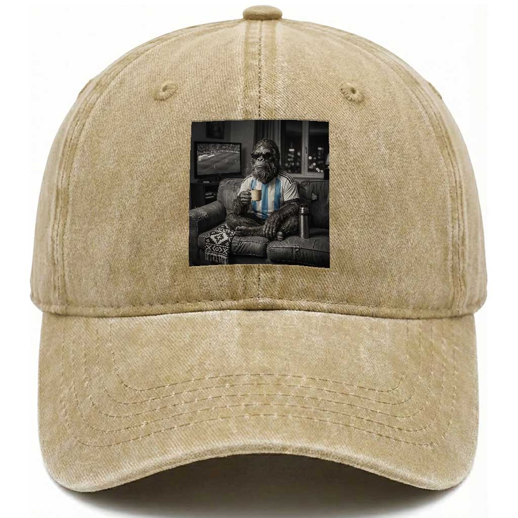 Funny Bigfoot Watching Soccer Washed Cotton Baseball Cap Argentina Futbol Fan
