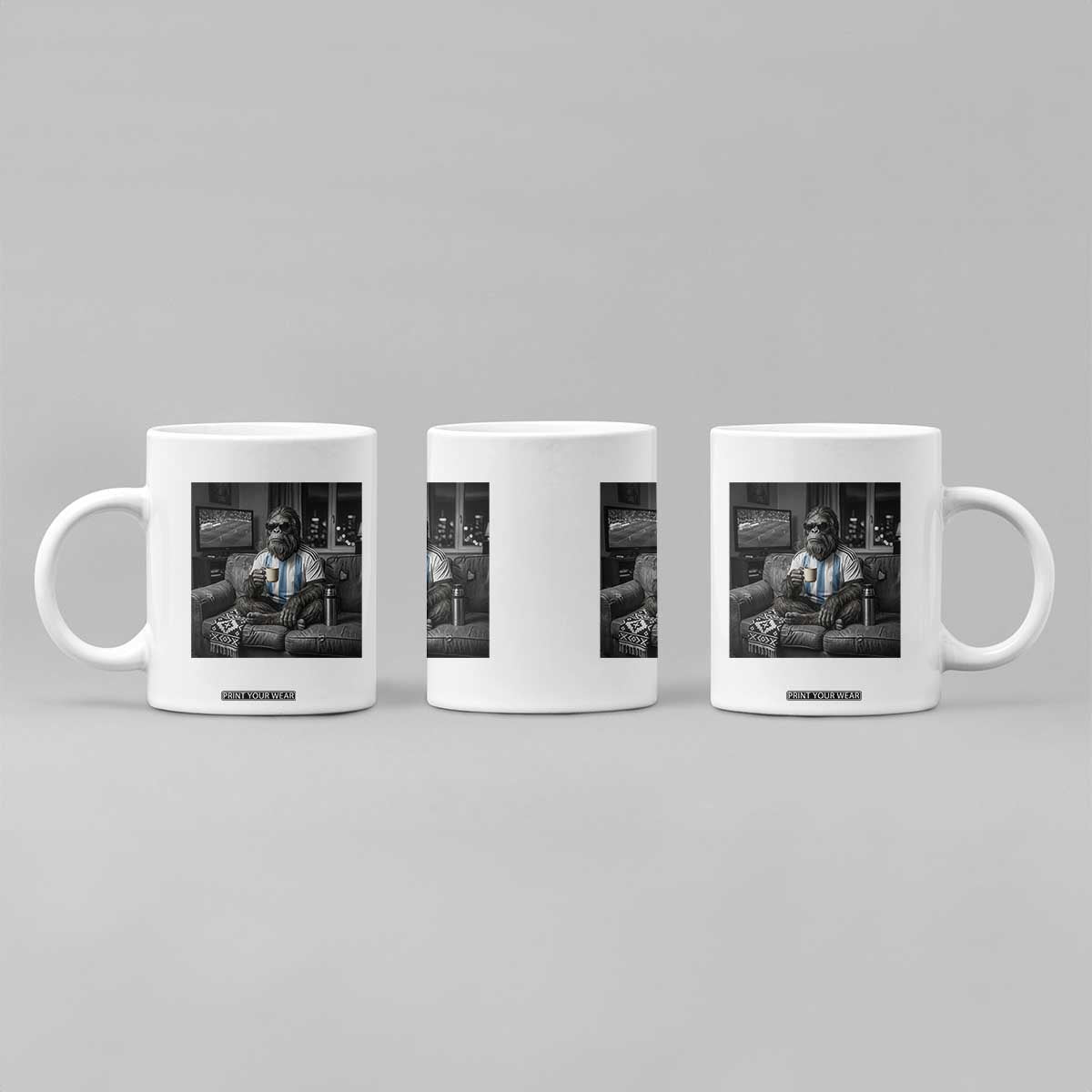 Funny Bigfoot Watching Soccer Coffee Mug Argentina Futbol Fan