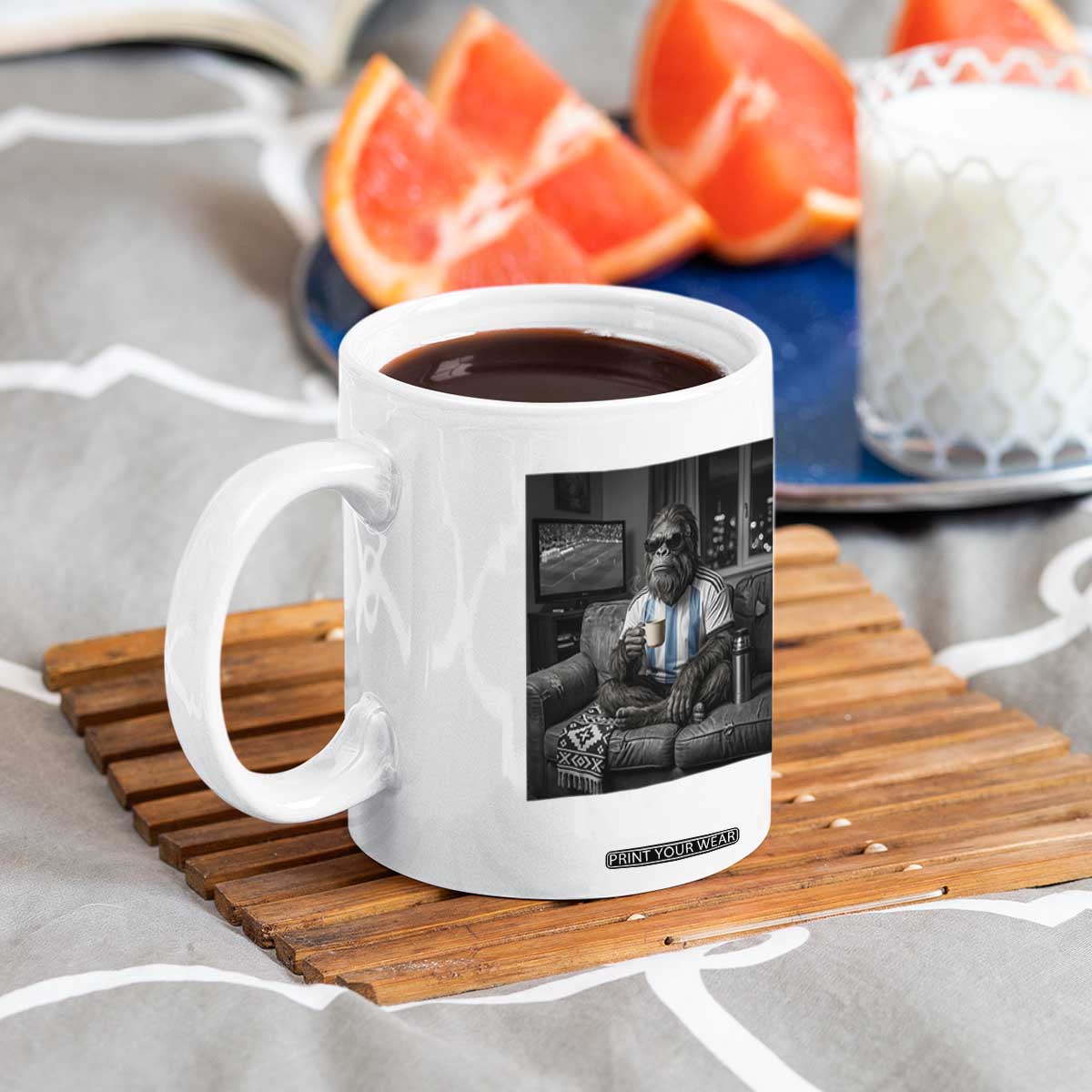 Funny Bigfoot Watching Soccer Coffee Mug Argentina Futbol Fan