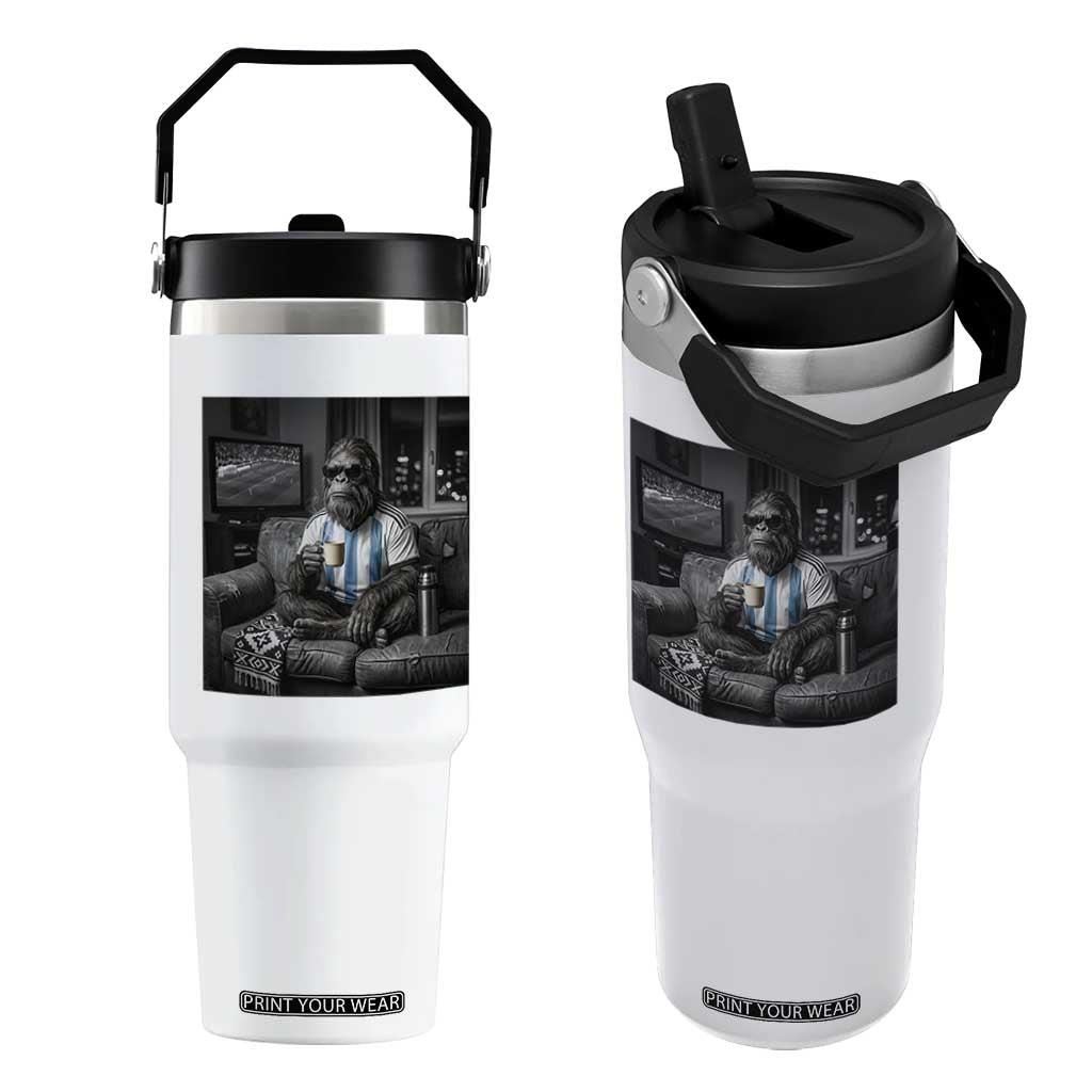 Funny Bigfoot Watching Soccer Flip Straw Tumbler Argentina Futbol Fan