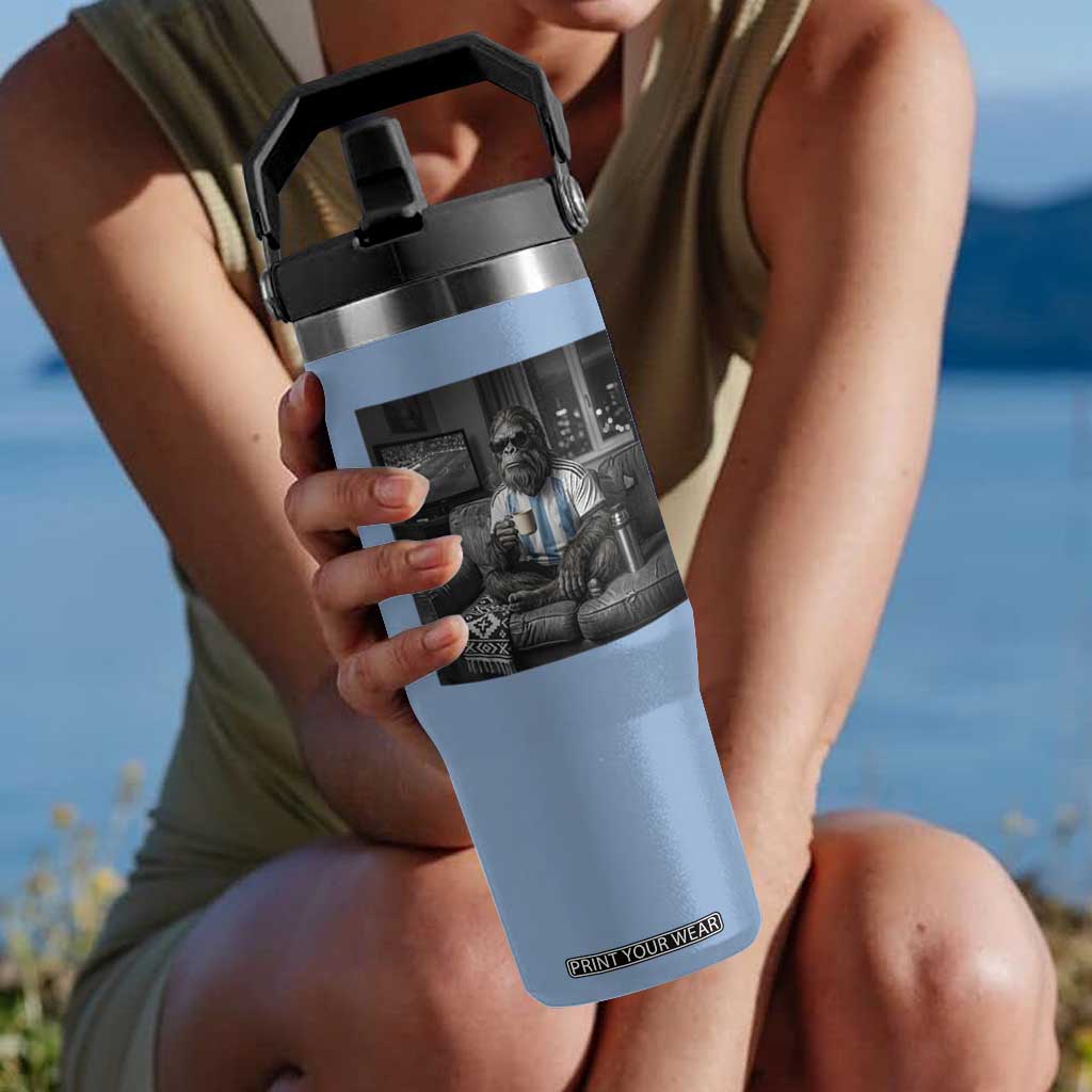 Funny Bigfoot Watching Soccer Flip Straw Tumbler Argentina Futbol Fan
