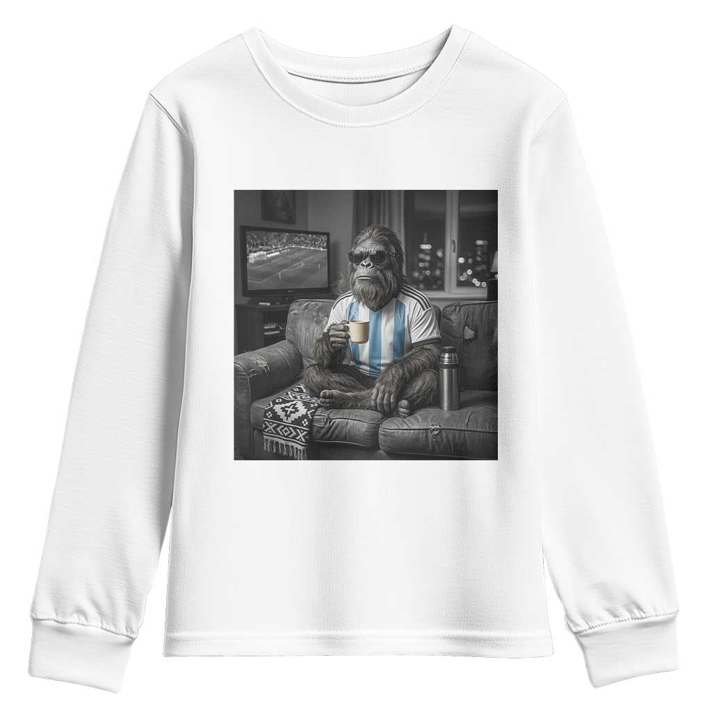Funny Bigfoot Watching Soccer Youth Sweatshirt Argentina Futbol Fan TS12 White Print Your Wear