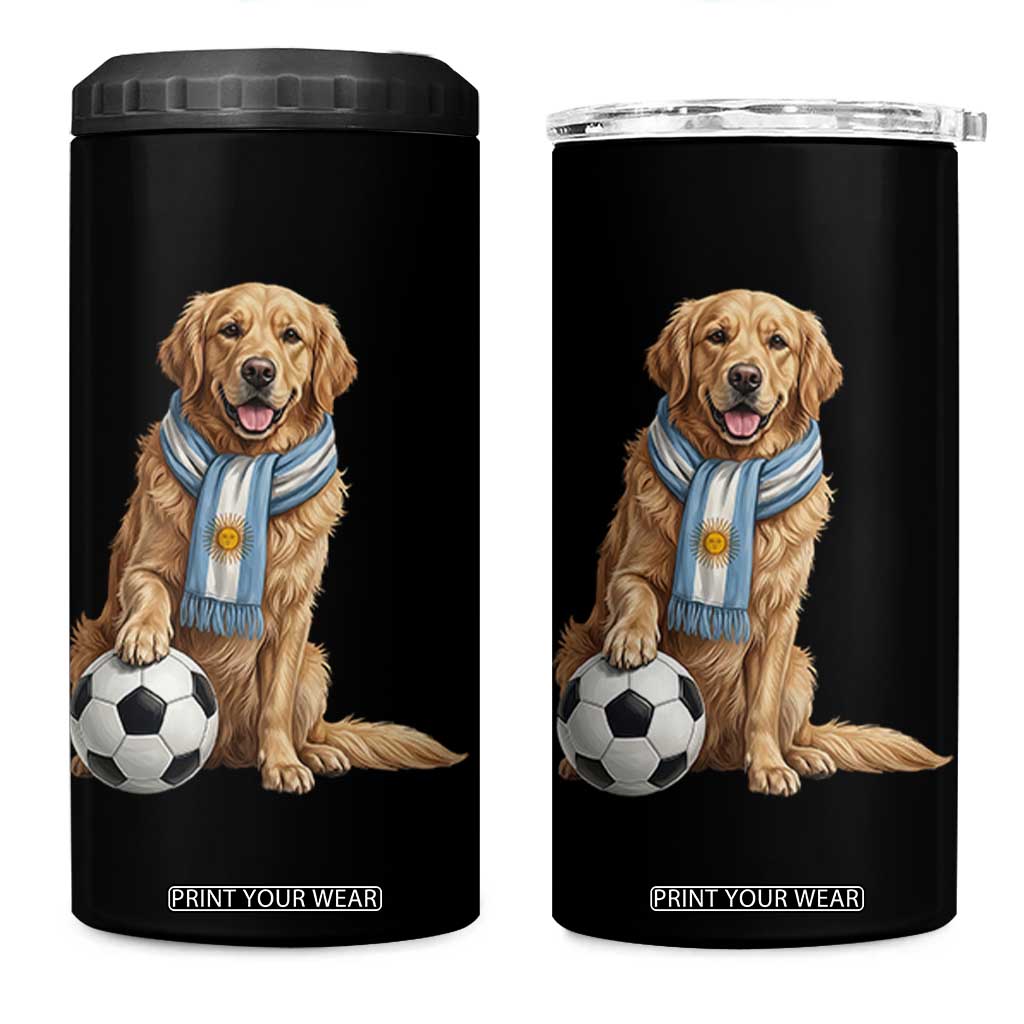 Golden Retriever Soccer Fan 4 in 1 Can Cooler Tumbler Argentina Football Pride