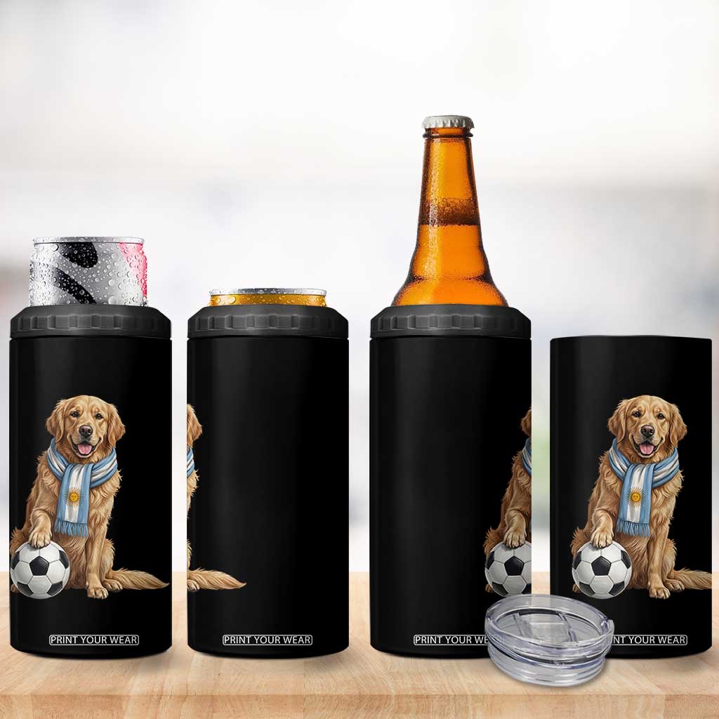 Golden Retriever Soccer Fan 4 in 1 Can Cooler Tumbler Argentina Football Pride