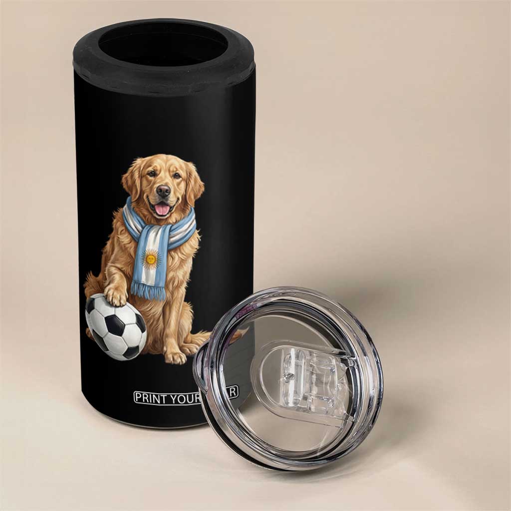 Golden Retriever Soccer Fan 4 in 1 Can Cooler Tumbler Argentina Football Pride