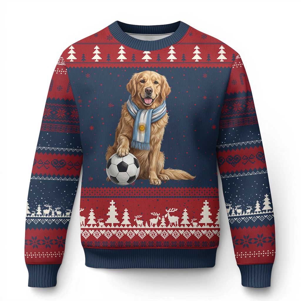 Golden Retriever Soccer Fan Ugly Christmas Sweater Argentina Football Pride