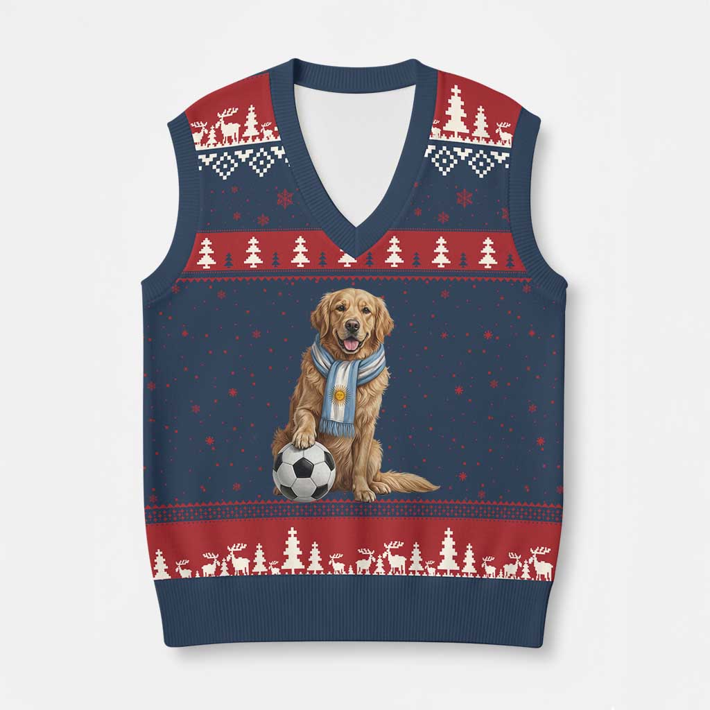 Golden Retriever Soccer Fan V-Neck Knit Sweater Vest Argentina Football Pride