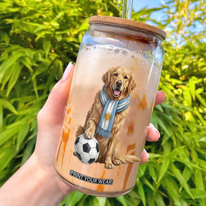 Golden Retriever Soccer Fan Glass Can Argentina Football Pride