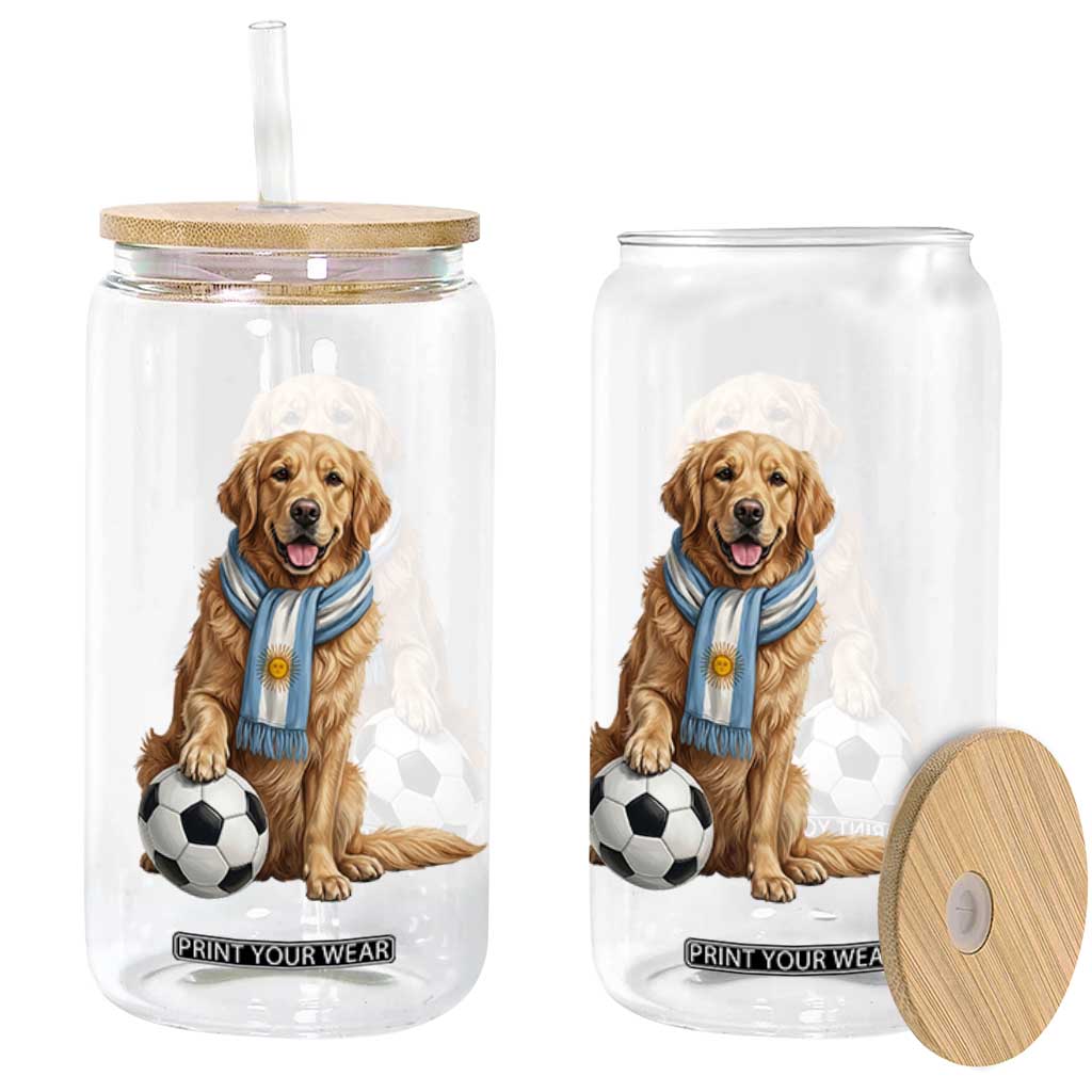 Golden Retriever Soccer Fan Glass Can Argentina Football Pride
