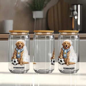 Golden Retriever Soccer Fan Glass Can Argentina Football Pride