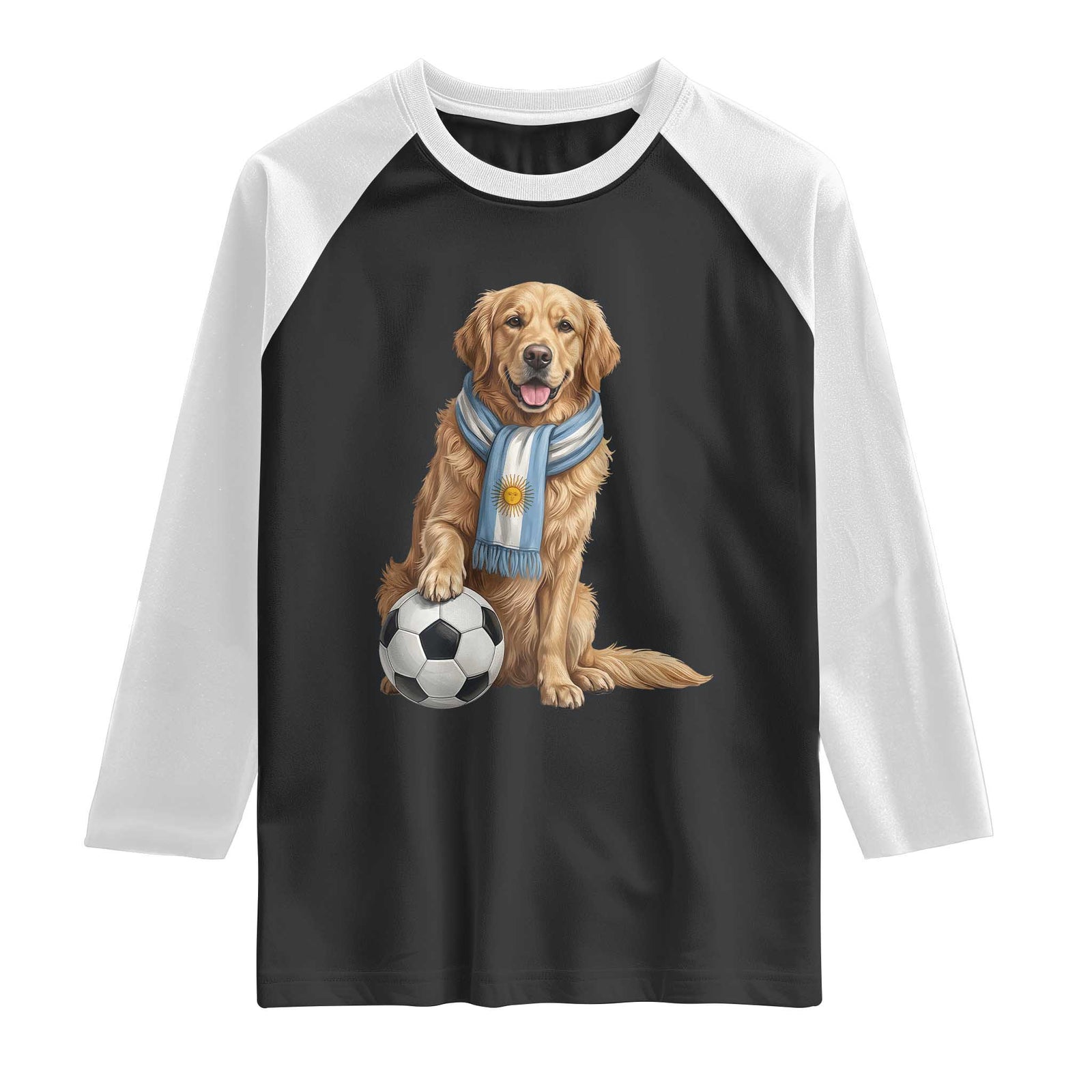 Golden Retriever Soccer Fan Raglan Shirt Argentina Football Pride TS12 Black White Print Your Wear