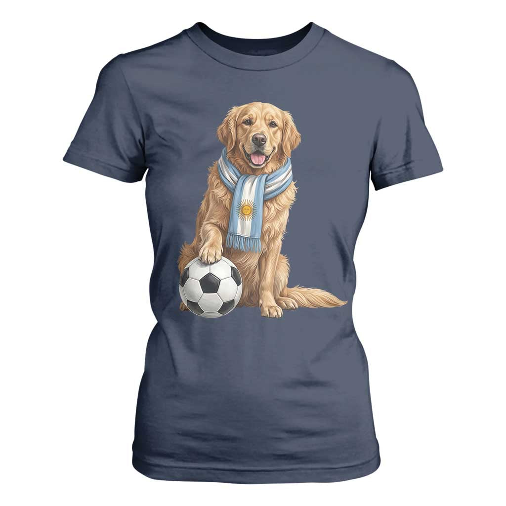 Golden Retriever Soccer Fan T Shirt For Women Argentina Football Pride