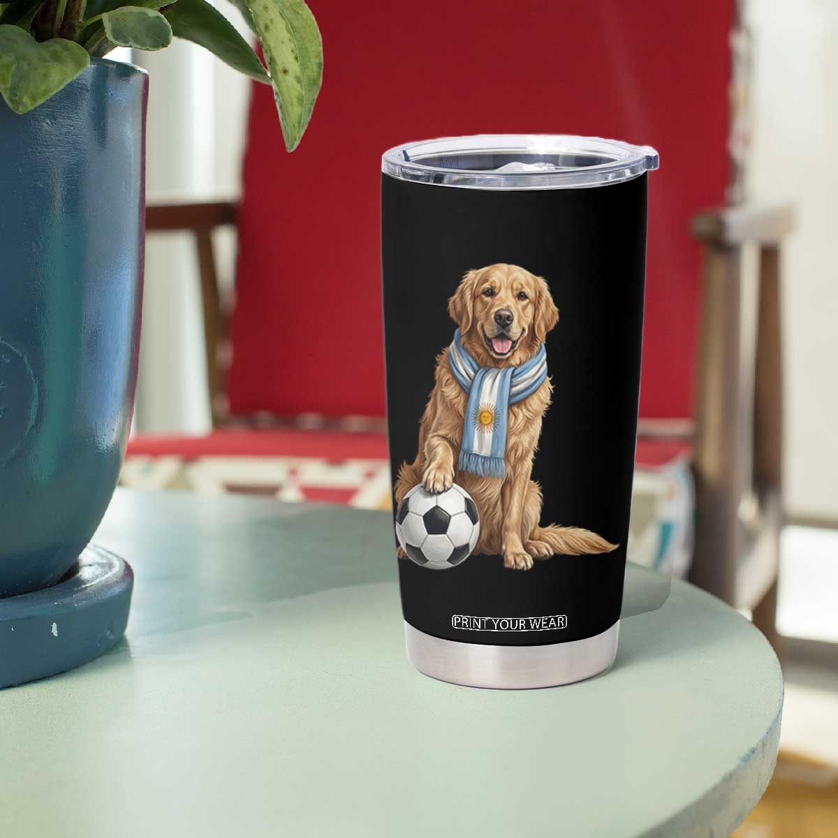 Golden Retriever Soccer Fan Tumbler Cup Argentina Football Pride