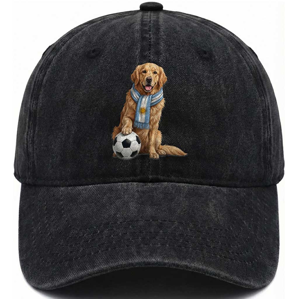 Golden Retriever Soccer Fan Washed Cotton Baseball Cap Argentina Football Pride
