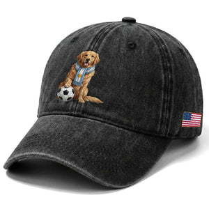 Golden Retriever Soccer Fan Washed Cotton Baseball Cap Argentina Football Pride