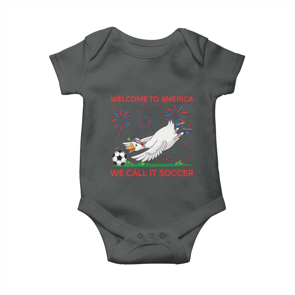 Funny USA Goose Football Baby Onesie Welcome To America We Call It Soccer TS12 Dark Heather Print Your Wear