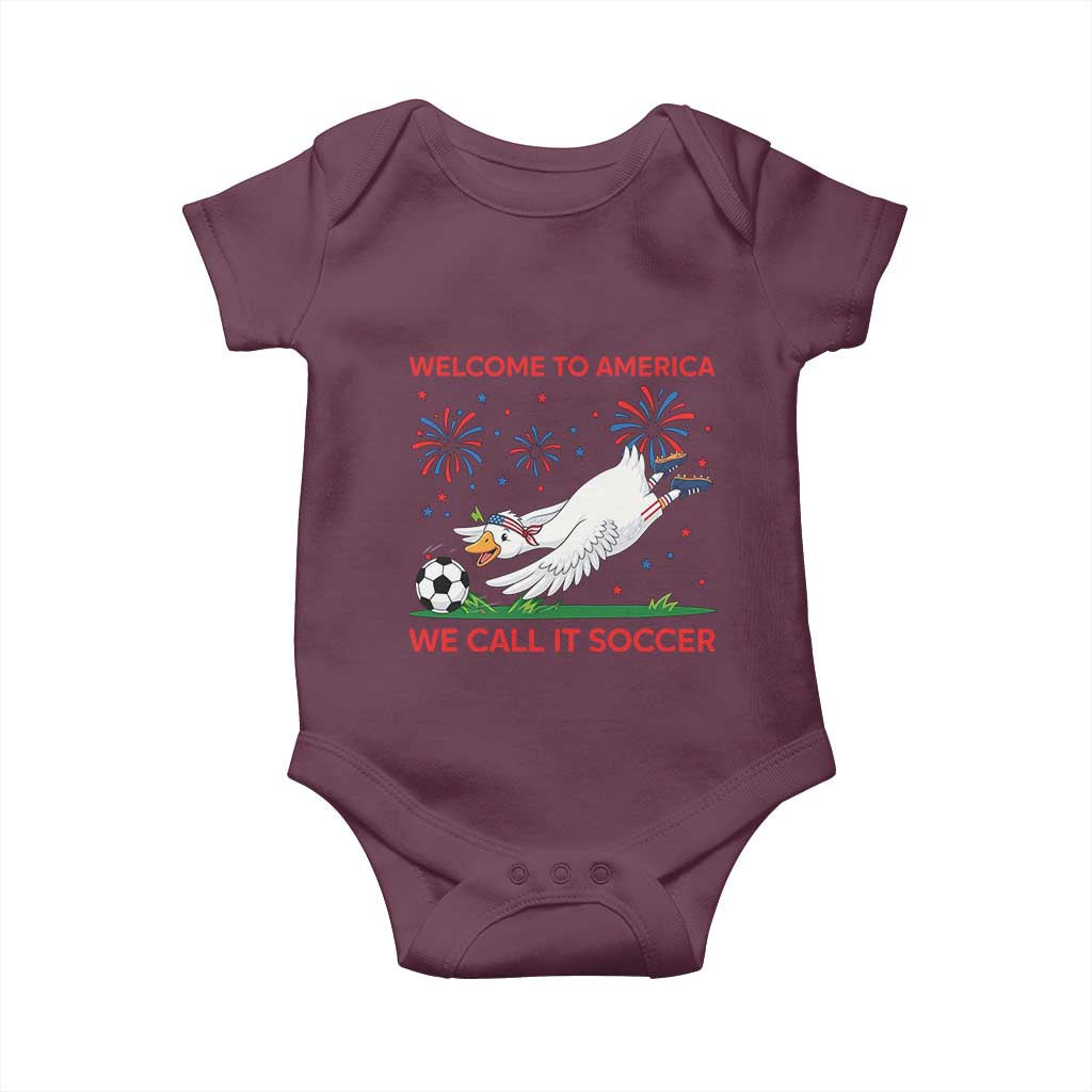 Funny USA Goose Football Baby Onesie Welcome To America We Call It Soccer TS12 Maroon Print Your Wear