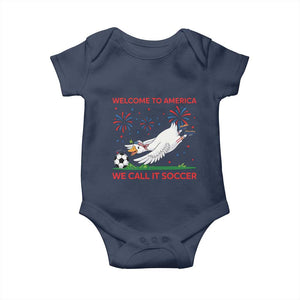 Funny USA Goose Football Baby Onesie Welcome To America We Call It Soccer TS12 Navy Print Your Wear