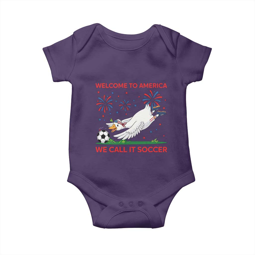 Funny USA Goose Football Baby Onesie Welcome To America We Call It Soccer TS12 Purple Print Your Wear