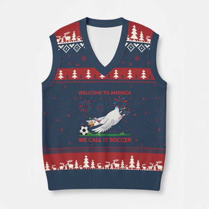 Funny USA Goose Football V-Neck Knit Sweater Vest Welcome To America We Call It Soccer