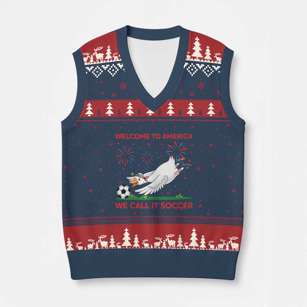 Funny USA Goose Football V-Neck Knit Sweater Vest Welcome To America We Call It Soccer TS12 Navy Red Print Your Wear