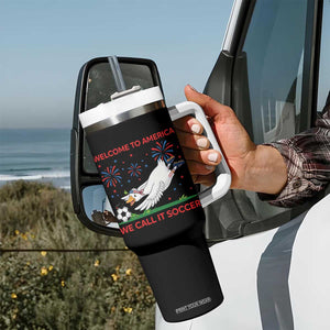 Funny USA Goose Football Tumbler With Handle Welcome To America We Call It Soccer