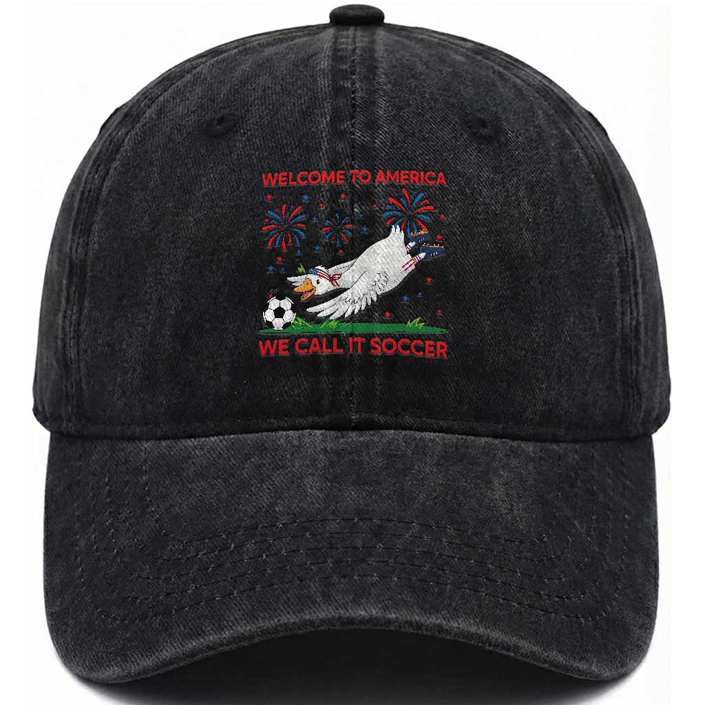 Funny USA Goose Football Washed Cotton Baseball Cap Welcome To America We Call It Soccer TS12 Print Your Wear