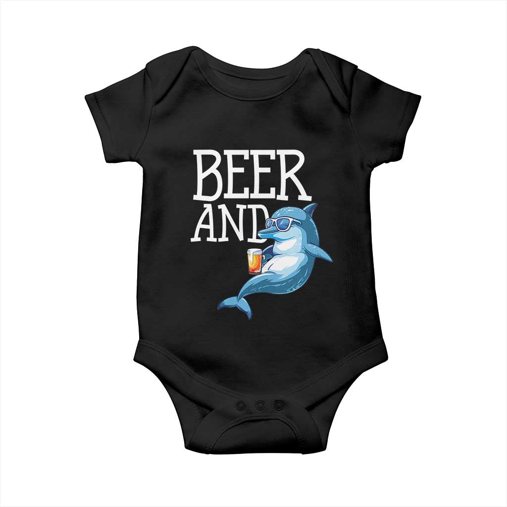 Dolphin And Beer Lover Funny Beach Life Gift Baby Onesie TS12 Black Print Your Wear