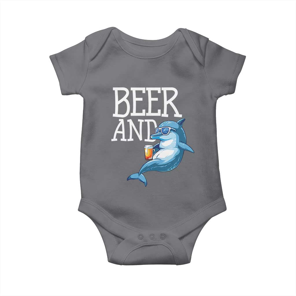 Dolphin And Beer Lover Funny Beach Life Gift Baby Onesie TS12 Charcoal Print Your Wear