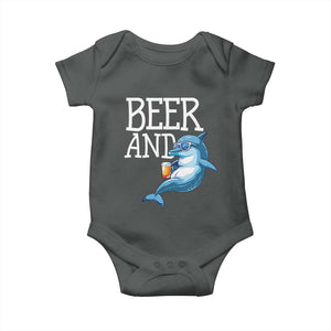 Dolphin And Beer Lover Funny Beach Life Gift Baby Onesie TS12 Dark Heather Print Your Wear